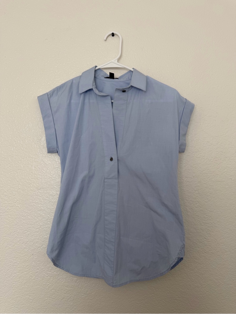 J.Crew Blue Cuffed Short Sleeve Popover Shirt Top Size 00